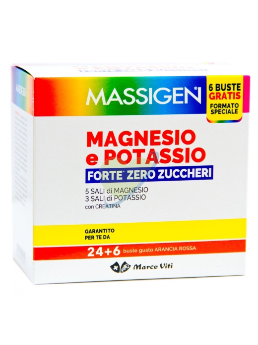 Massigen Magnesio e Potassio Forte Zero Zuccheri 24+6 Bustine
