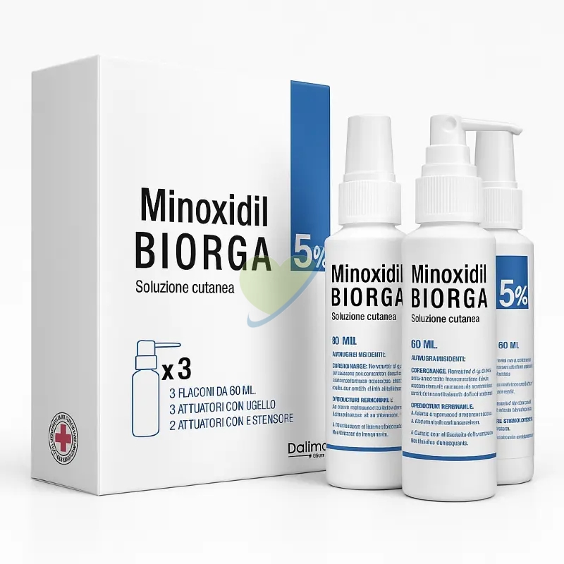 Minoxidil Biorga 5%  Soluzione Cutanea Anticaduta con 3 Flaconi da 60 ml