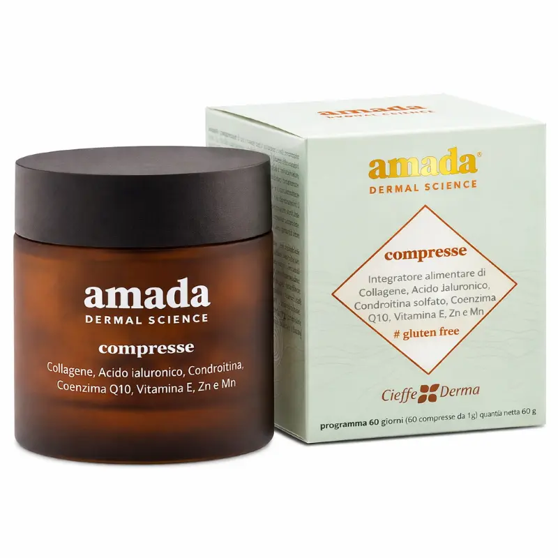 Confezione di Amada Cieffe Derma 60 compresse a base di collagene di tipo II, acido ialuronico, condroitina e coenzima Q10.