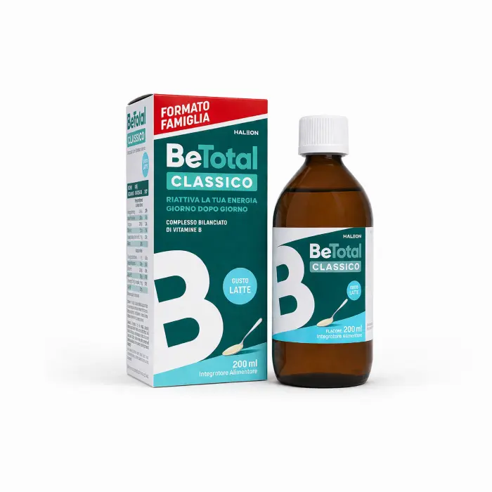 Confezione di Be-Total Sciroppo 200 ml a base di vitamine del gruppo B per adulti e bambini.
