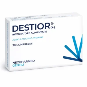 Confezione di Mdm Destior 30 compresse a base di acido R-tioctico, vitamina E, B1 e B6.
