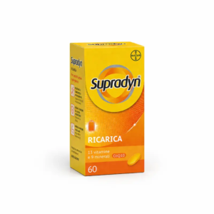 Confezione di Supradyn Ricarica 60 compresse Bayer con 13 vitamine, 9 minerali e Coenzima Q10.