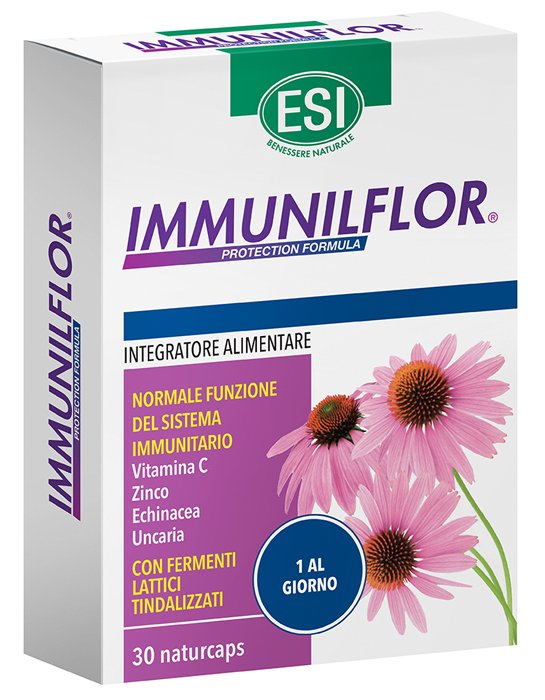 ESI Immunilflor 30 naturcaps, integratore con echinacea, uncaria, vitamina C e zinco.