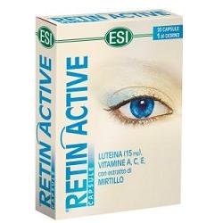 Astuccio di ESI Retin Active 20 capsule con luteina, zeaxantina, mirtillo e vitamine A, C ed E.