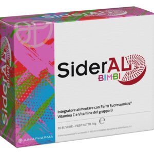 Confezione di SiderAL Bimbi 20 bustine a base di Ferro Sucrosomiale, vitamina C e vitamine del gruppo B