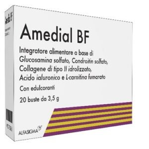 Amedial BF 20 bustine con glucosamina, condroitin solfato e collagene di tipo II.