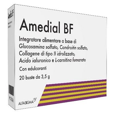 Amedial BF 20 bustine con glucosamina, condroitin solfato e collagene di tipo II.