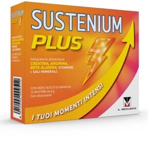 Confezione di Sustenium Plus Intensive Formula 12 bustine a base di creatina, arginina, beta-alanina, vitamine e sali minerali