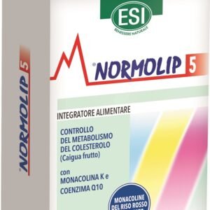 Astuccio di Normolip 5 60 naturcaps con caigua, riso rosso fermentato, coenzima Q10 e cromo.