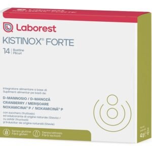 Confezione di Kistinox Forte 14 bustine a base di D-mannosio, cranberry e Noxamicina P.