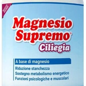 Magnesio Supremo Ciliegia 150 g, integratore di magnesio citrato in polvere con aroma naturale di ciliegia.