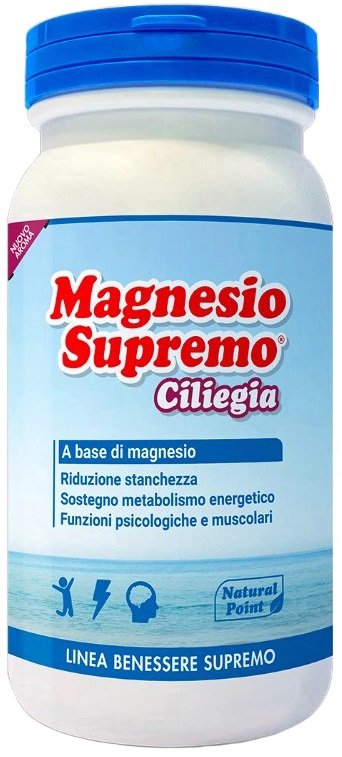 Magnesio Supremo Ciliegia 150 g, integratore di magnesio citrato in polvere con aroma naturale di ciliegia.