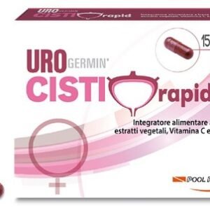 Confezione di Urogermin Cisti Rapid 15 capsule a base di Cranberry, Ibisco e Uva Ursina.