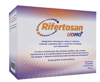 Confezione di Rifertosan Uomo 30 bustine a base di zinco, selenio, coenzima Q10, L-carnitina e licopene