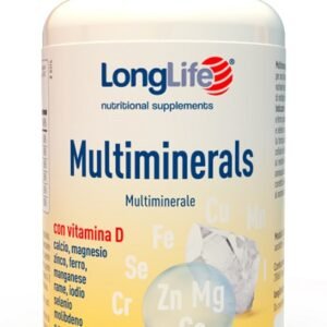 Confezione di LongLife Multimineral 60 tavolette con 12 sali minerali e vitamina D3.