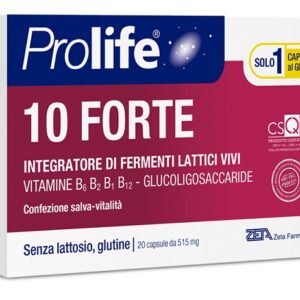 Prolife 10 Forte 20 capsule, fermenti lattici vivi 10 ceppi con vitamine del gruppo B.
