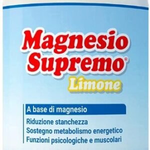 Magnesio Supremo Limone 150 g, integratore di magnesio citrato in polvere con aroma naturale di limone.