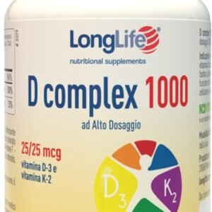 Confezione di LongLife D Complex 1000 a base di vitamina D3 1.000 U.I. e vitamina K2.