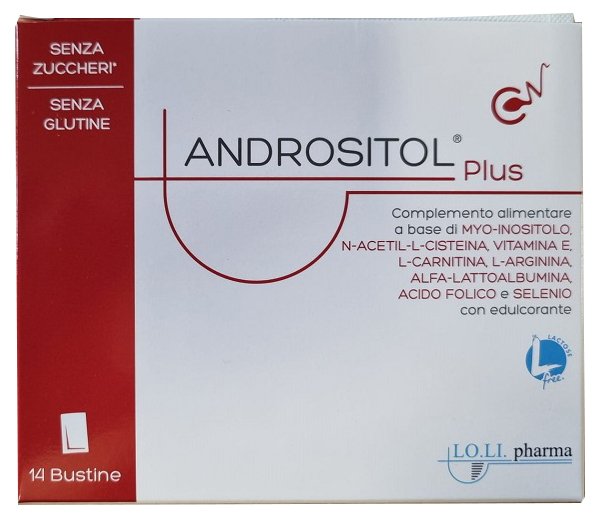 Confezione di Andrositol Plus 14 bustine con myo-inositolo, N-acetil-L-cisteina, selenio e vitamina E