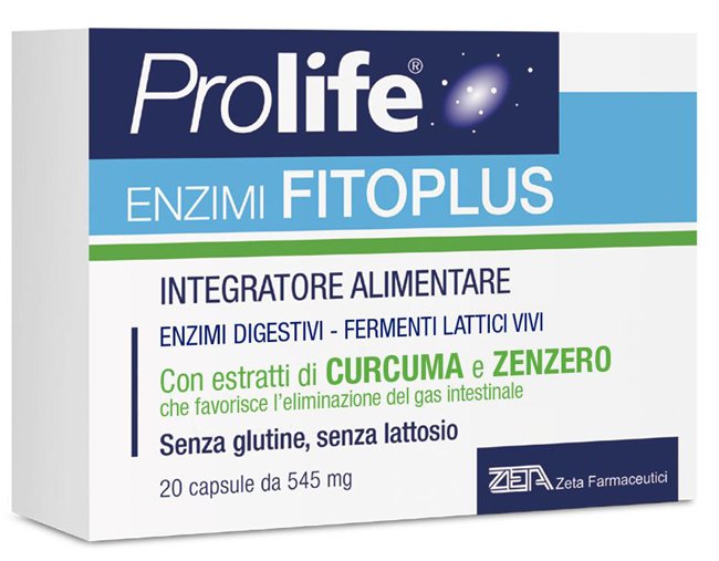 Prolife Enzimi FitoPlus 20 capsule, enzimi digestivi con zenzero e curcuma.