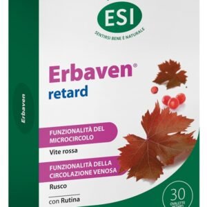 Astuccio di Erbaven Retard 30 ovalette con rutina, vite rossa e rusco titolati.