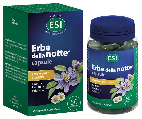 Erbe della Notte Activ ESI, 50 capsule con valeriana, passiflora, escolzia e biancospino.