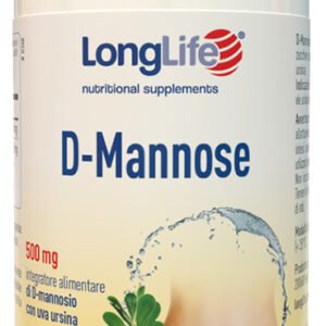 Confezione di LongLife D-Mannose 60 capsule a base di D-mannosio e uva ursina.