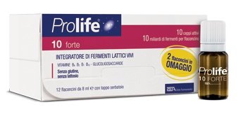 Prolife 10 Forte 12 flaconcini da 8 ml, fermenti lattici 10 ceppi con vitamine B.