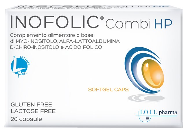Inofolic Combi HP 20 capsule softgel con myo-inositolo, D-chiro-inositolo e acido folico.