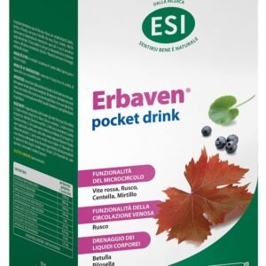 Erbaven Drink ESI, confezione da 16 pocket drink da 20 ml con vite rossa e rusco.