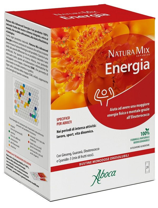 Natura Mix Advanced Energia Aboca 20 bustine con ginseng e guaranà.