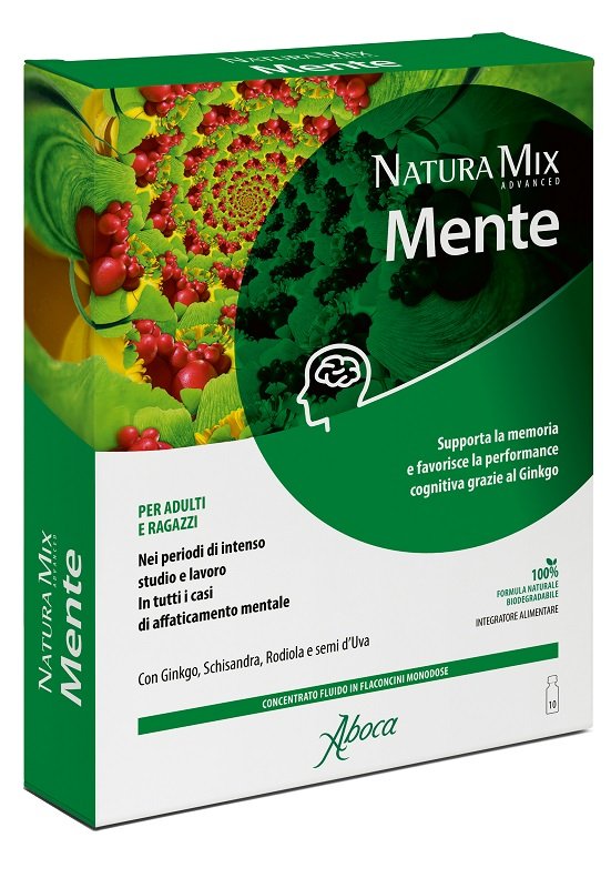 Natura Mix Advanced Mente Aboca 10 flaconcini con ginkgo e rodiola.