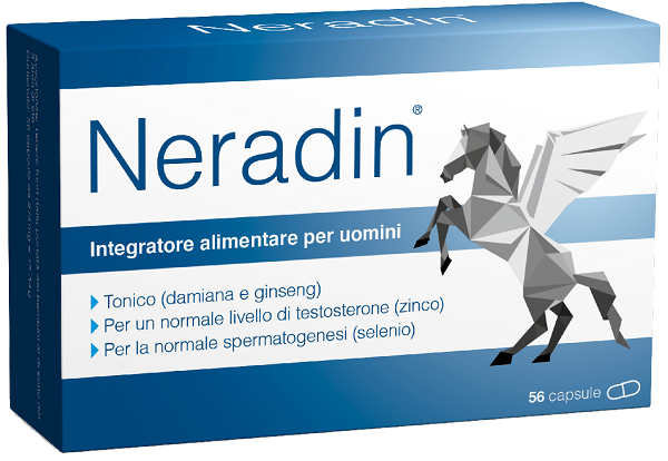 Confezione di Neradin 56 capsule a base di damiana, ginseng rosso, zinco, selenio e magnesio