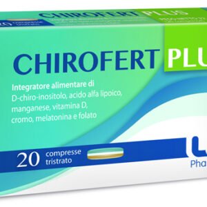Confezione di Chirofert Plus 20 compresse a base di D-chiro-inositolo, acido alfa-lipoico, folato, cromo, vitamina D3, manganese e melatonina
