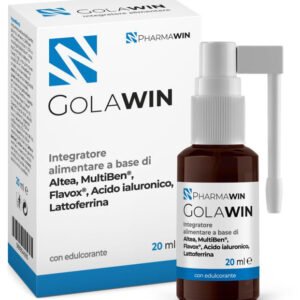 Confezione di Golawin Spray 20 ml a base di altea, mirra, acido ialuronico e lattoferrina per la gola