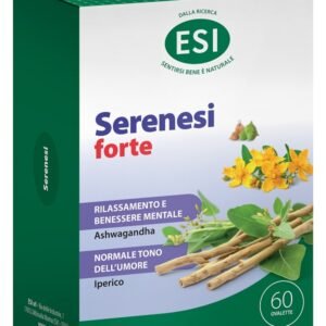 Confezione di ESI Serenesi Forte 60 ovalette a base di iperico, ashwagandha, magnesio e vitamina B6.