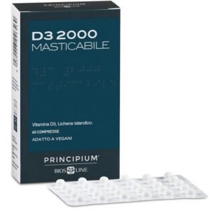 Confezione di Principium D3 2000 Bios Line, integratore di Vitamina D3 vegetale da Lichene islandico, 60 compresse masticabili