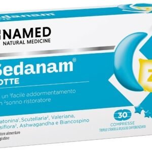 Confezione di Named Sedanam Notte 30 compresse a base di melatonina, valeriana e passiflora.