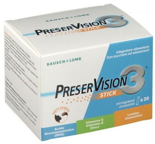 PreserVision 3 30 stick orosolubili con luteina, zeaxantina, omega-3 DHA e vitamine C ed E.