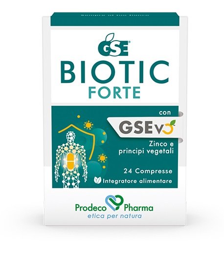 Astuccio di GSE Biotic Forte 24 compresse con estratto di semi di pompelmo, echinacea e melaleuca.