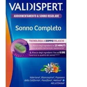 Confezione di Valdispert Sonno Completo a base di melatonina, valeriana, passiflora, melissa, biancospino e papavero della California