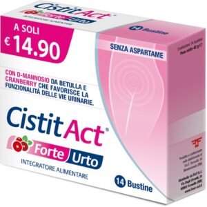 Confezione di Cistit Act Forte Urto 14 bustine a base di D-mannosio da betulla e Cranberry per le vie urinarie