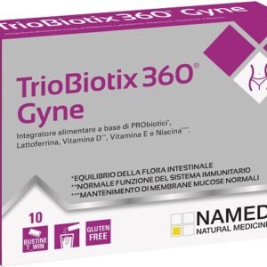 Confezione di Triobiotix 360 Gyne Named a base di fermenti lattici, lattoferrina e vitamine.