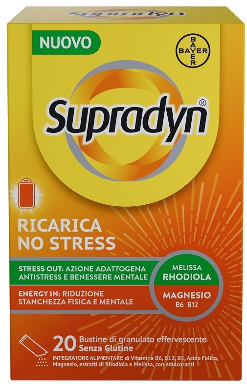 Supradyn Ricarica No Stress 20 bustine integratore magnesio vitamine B rodiola melissa.