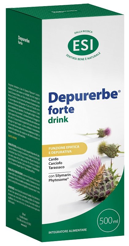 Depurerbe Forte ESI, flacone da 500 ml con cardo mariano, carciofo e tarassaco.