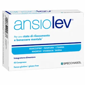 Ansiolev 45 Compresse Specchiasol, integratore con Biancospino, Passiflora, Magnesio e Vitamina B6 per rilassamento e benessere mentale.