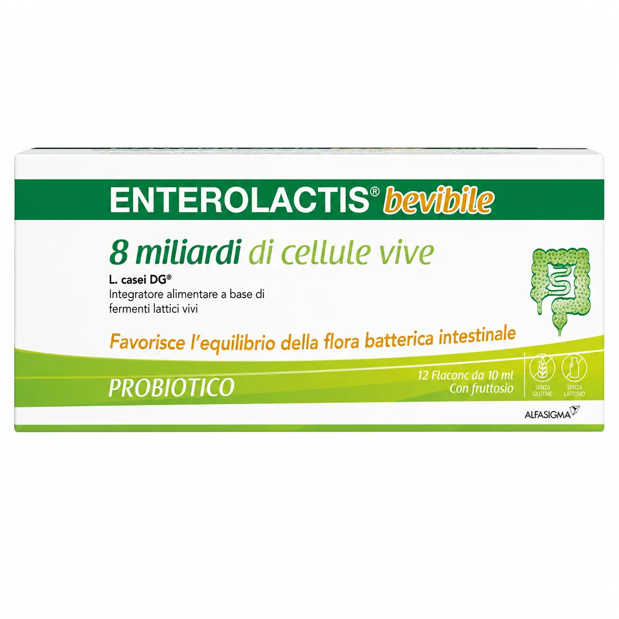 Enterolactis Bevibile, 12 flaconcini di fermenti lattici vivi L. casei DG per la flora intestinale.