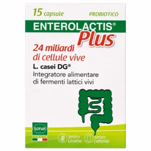 Enterolactis Plus 15 capsule Sofar, fermenti lattici vivi L. casei DG per il riequilibrio della flora intestinale.
