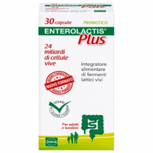 Enterolactis Plus 30 capsule Alfasigma, probiotico con L. casei DG per la flora intestinale.