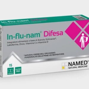 Confezione di Influnam Difesa Named a base di acerola, echinacea, lattoferrina, zinco, vitamina C e vitamina D